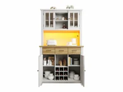 Merax Aparador De Cocina|Aparador alto de cocina con 4 puertas + 3 cajones + estante + luces LED - 106 x 40 x 179,5 cm - MDF - + natural