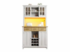 Merax Aparador De Cocina|Aparador alto de cocina con 4 puertas + 3 cajones + estante + luces LED - 106 x 40 x 179,5 cm - MDF - + natural