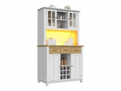Merax Aparador De Cocina|Aparador alto de cocina con 4 puertas + 3 cajones + estante + luces LED - 106 x 40 x 179,5 cm - MDF - + natural