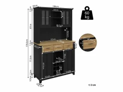 Merax Aparador alto de cocina con 4 puertas + 3 cajones + estante + luces LED - 106 x 40 x 179,5 cm - MDF - Negro Online