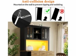Merax Aparador alto de cocina con 4 puertas + 3 cajones + estante + luces LED - 106 x 40 x 179,5 cm - MDF - Negro Online