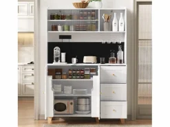 Merax Aparador De Cocina|Aparador alto de cocina con zócalos y tablero perforado - 120 x 40 x 184 cm - con puertas + 3 cajones + balda - MDF -