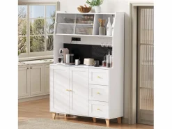 Merax Aparador De Cocina|Aparador alto de cocina con zócalos y tablero perforado - 120 x 40 x 184 cm - con puertas + 3 cajones + balda - MDF -