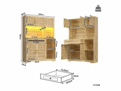 Merax Aparador alto de cocina para salón - 120 x 40 x 180 cm - con 1 cajón + 6 puertas + LED - Cristal + MDF + metal - natural Color natural claro New