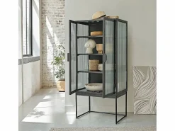 Aparador alto de metal y vidrio ondulado 70 cm^BERAH GETAH Sale