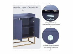 Aparador, Aparador Minimalista Moderno con 4 Puertas y Estructura de Metal para Comedor, Sala, Cocina, Azul Online