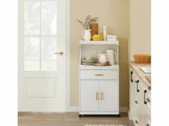 Sobuy Mueble Camarera|Aparador Auxiliar bajo de Cocina con 2 Puertas y 1 cajón, para microondas,L62 cm x P40 cm x H119 cm FSB12-W ES