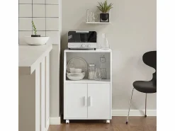 Sobuy Aparador De Cocina|Aparador Auxiliar bajo de Cocina para microondas,con 2 Puertas y 1 Estante,L55 cm x P38 cm x H84 cm,FRG241-W ES