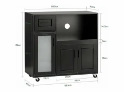 Sobuy Aparador De Cocina|Aparador Auxiliar de Almacenamiento para Microondas con Ruedas Armario de Cocina con 3 Puertas y un Cajón 88.5 x 40 x 89 cm FSB78-SCH ES