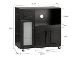 Sobuy Aparador De Cocina|Aparador Auxiliar de Almacenamiento para Microondas con Ruedas Armario de Cocina con 3 Puertas y un Cajón 88.5 x 40 x 89 cm FSB78-SCH ES