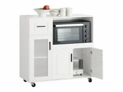 Sobuy Aparador De Cocina|Aparador Auxiliar de Almacenamiento para Microondas con 4 Ruedas Mueble Auxiliar de Comedor con 3 Puertas y 1 Cajón 88,5 x 40 x 89 cm FSB78-W ES