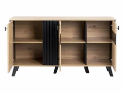 Merax Aparador|Aparador bajo - Decoración artesanal de roble y negro - 3 puertas de cristal y tableros de partículas - An 140 x Al 78 x Pr 41 cm