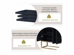 Merax Aparador|Aparador bajo 4 puertas - Patas de madera MDF y metal - Estilo moderno - Color - 120 x 30 x 80 cm