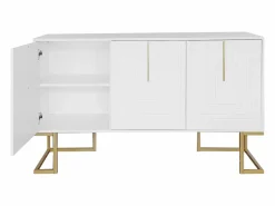 Merax Aparador bajo de 3 puertas con estantes regulables - 138x40x80,5cm - Madera MDF y metal dorado - Blanco Discount