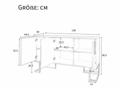 Merax Aparador bajo de 3 puertas con estantes regulables - 138x40x80,5cm - Madera MDF y metal dorado - Blanco Discount