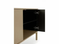 Aparador con ranuras acanaladas en puertas y laterales Beige New