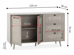 VS Venta-stock Aparador Bella 3 cajones y 2 puertas color roble, 120 cm Marru00f3n Outlet