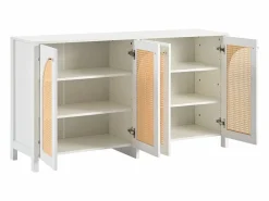 Aparador - Aparador con 4 puertas de ratán y tiradores de metal - para comedor y salón Blanco Sale