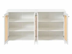Aparador - Aparador con 4 puertas de ratán y tiradores de metal - para comedor y salón Blanco Sale