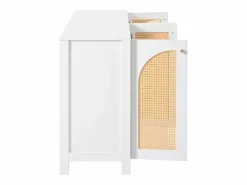 Aparador - Aparador con 4 puertas de ratán y tiradores de metal - para comedor y salón Blanco Sale