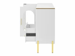 OKWISH Aparador con 2 cajones y 2 puertas de cristal, tiradores y patas dorados - para salón y comedor Blanco New