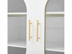 OKWISH Aparador con 2 cajones y 2 puertas de cristal, tiradores y patas dorados - para salón y comedor Blanco New