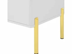 OKWISH Aparador con 2 cajones y 2 puertas de cristal, tiradores y patas dorados - para salón y comedor Blanco New