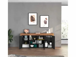Aparador Chronos con 4 puertas y 2 compartimentos, color antracita mate y roble, 200 x 40 x 85 cm^ Sale