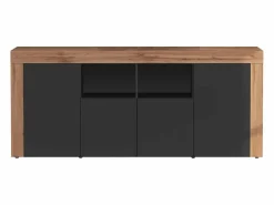 Aparador Chronos con 4 puertas y 2 compartimentos, color antracita mate y roble, 200 x 40 x 85 cm^ Sale