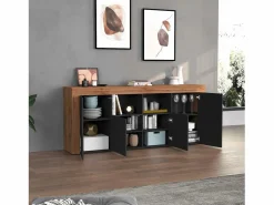 Aparador Chronos con 4 puertas y 2 compartimentos, color antracita mate y roble, 200 x 40 x 85 cm^ Sale