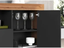 Aparador Chronos con 4 puertas y 2 compartimentos, color antracita mate y roble, 200 x 40 x 85 cm^ Sale