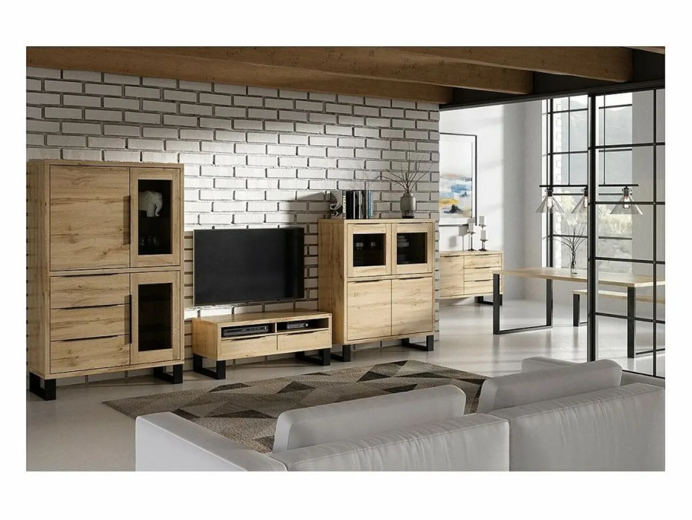 Aparador color roble colección MILO. Acabados en negro. Mueble ideal para su comedor.^Meublorama Discount