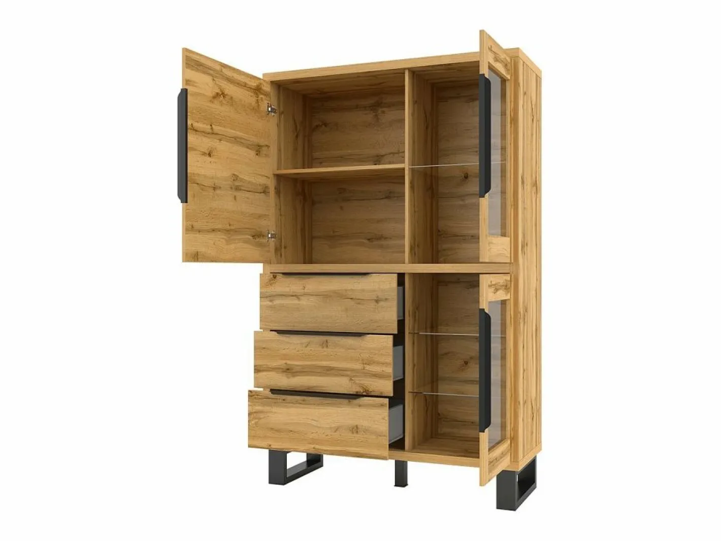 Aparador color roble colección MILO. Acabados en negro. Mueble ideal para su comedor.^Meublorama Discount