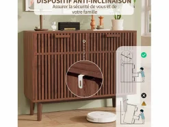 Aparador|Aparador con 2 cajones y 2 puertas, mueble de cocina, madera, 100 x 35 x 80 cm