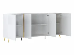 Vente-unique Aparador|Aparador con 4 puertas - 200 cm - Blanco brillante y Dorado - MARZIALO