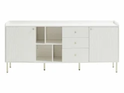 Vente-unique Aparador con 2 puertas, 3 cajones y 4 huecos - y dorado - LUNAOR Blanco Discount