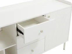 Vente-unique Aparador con 2 puertas, 3 cajones y 4 huecos - y dorado - LUNAOR Blanco Discount