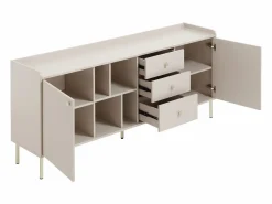 Vente-unique Aparador con 2 puertas, 3 cajones y 4 huecos - y dorado - LUNAOR Beige New