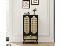 Aparador con 2 puertas, 1 cajón - 60 x 40 x 110,5 cm - Tablero de partículas - Aspecto ratán - Blanco + roble^Merax New