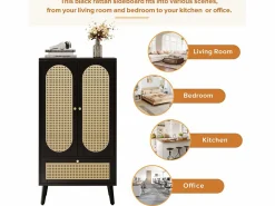 Aparador con 2 puertas, 1 cajón - 60 x 40 x 110,5 cm - Tablero de partículas - Aspecto ratán - Blanco + roble^Merax New