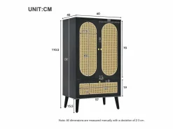 Aparador con 2 puertas, 1 cajón - 60 x 40 x 110,5 cm - Tablero de partículas - Aspecto ratán - Blanco + roble^Merax New