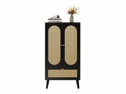 Aparador con 2 puertas, 1 cajón - 60 x 40 x 110,5 cm - Tablero de partículas - Aspecto ratán - Blanco + roble^Merax New