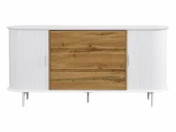 Vente-unique Aparador con 2 puertas correderas y 3 cajones de MDF - Natural y blanco - VELURANI Color natural claro / Blanco Sale