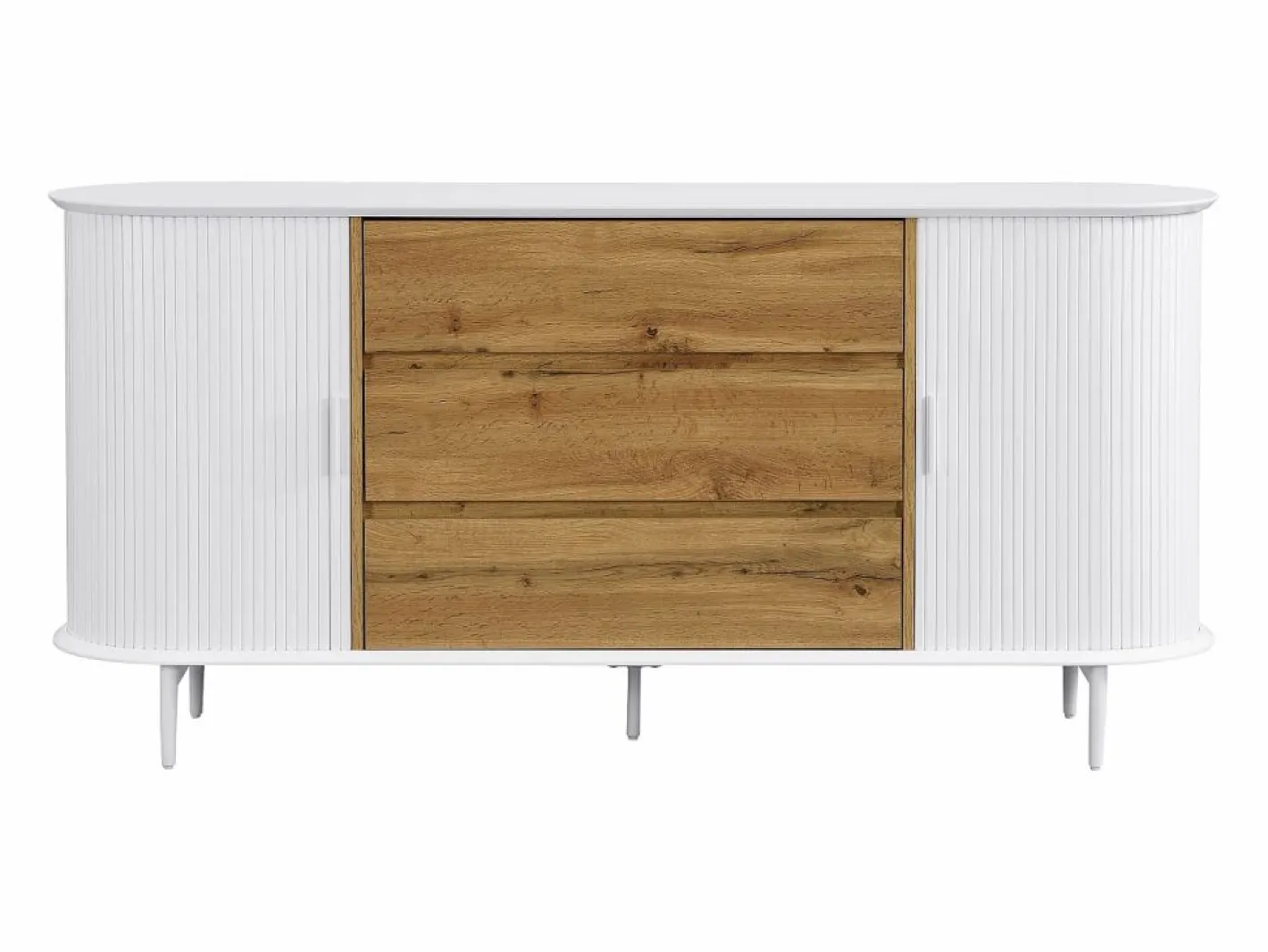 Vente-unique Aparador con 2 puertas correderas y 3 cajones de MDF - Natural y blanco - VELURANI Color natural claro / Blanco Sale