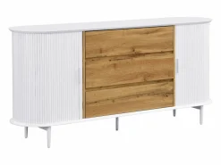 Vente-unique Aparador con 2 puertas correderas y 3 cajones de MDF - Natural y blanco - VELURANI Color natural claro / Blanco Sale