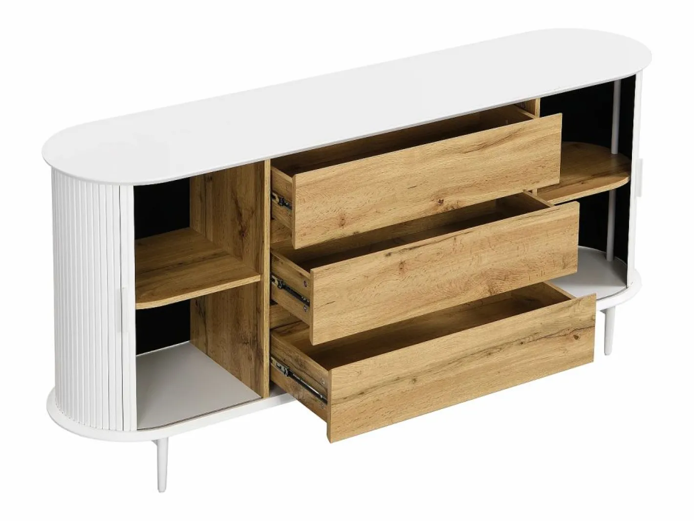 Vente-unique Aparador con 2 puertas correderas y 3 cajones de MDF - Natural y blanco - VELURANI Color natural claro / Blanco Sale