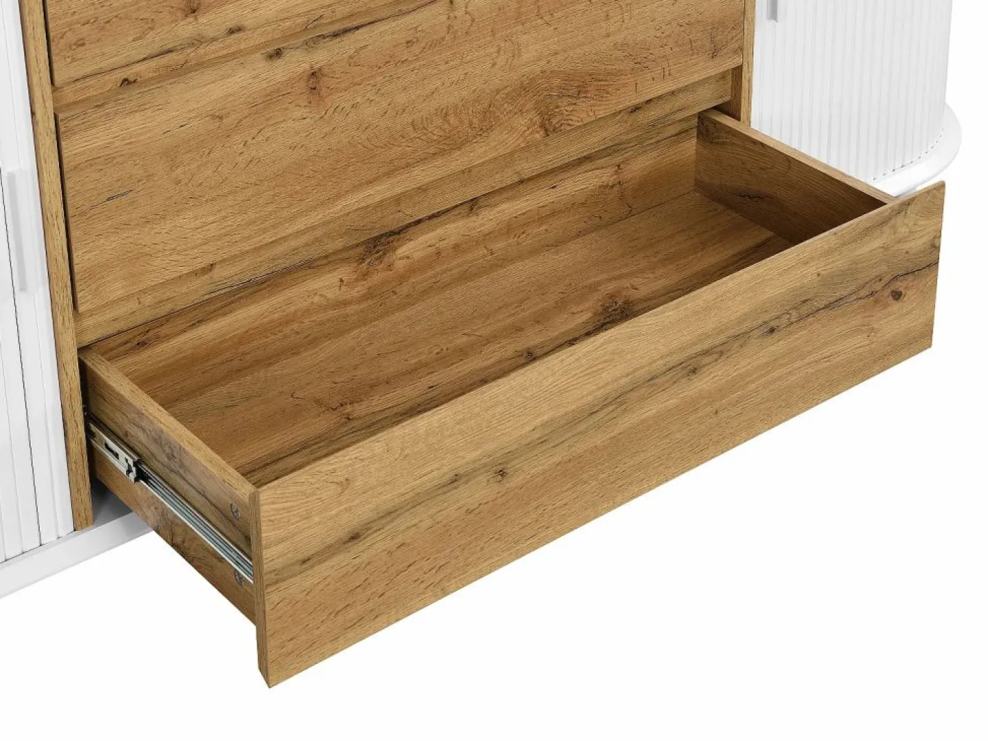 Vente-unique Aparador con 2 puertas correderas y 3 cajones de MDF - Natural y blanco - VELURANI Color natural claro / Blanco Sale