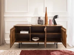 Aparador con 3 puertas de madera de mango y metal negro - Natural - MIZORAM^Maison Céphy Sale