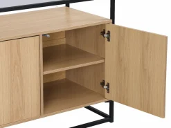 Aparador con 3 puertas de MDF, vidrio templado y metal - Natural claro - CAMATA^Vente-unique Hot