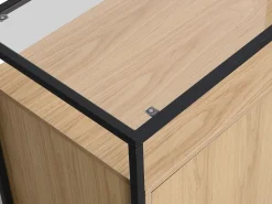 Aparador con 3 puertas de MDF, vidrio templado y metal - Natural claro - CAMATA^Vente-unique Hot